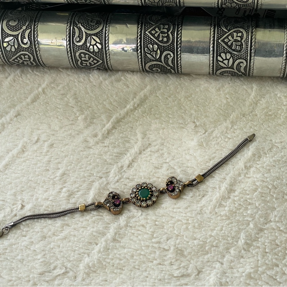Vintage 925 Sterling Silver Emerald Handmade Women Bracelet Turkish-Style